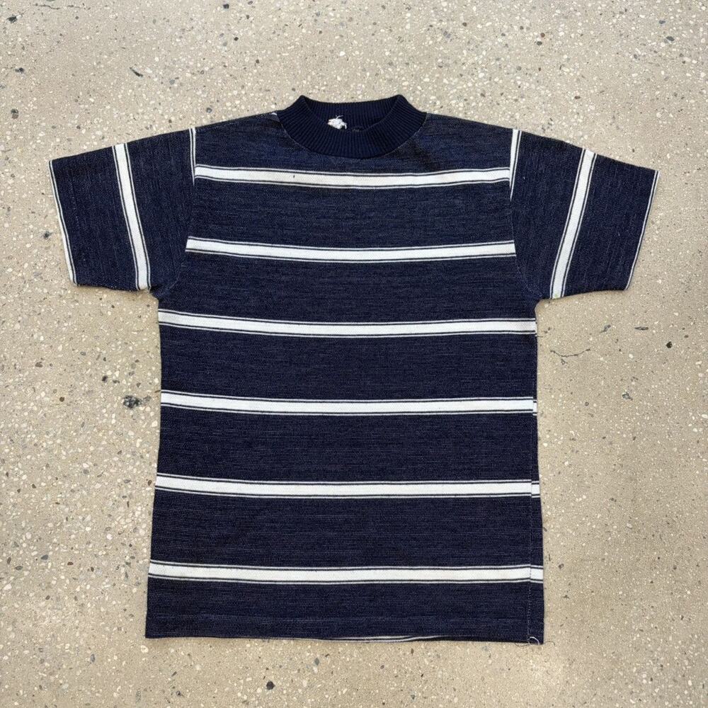 Vintage 60s Donmoor Blue Striped Knit Baby Tee